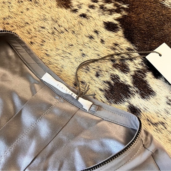 NEW ELAINE KIM Grey Quorgan Silk Zip Blouse Long Sleeve Size Large NWT - Picture 5 of 9